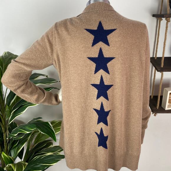 Two Bees Cashmere Tan Star Back Open Cardigan - Picture 7 of 7